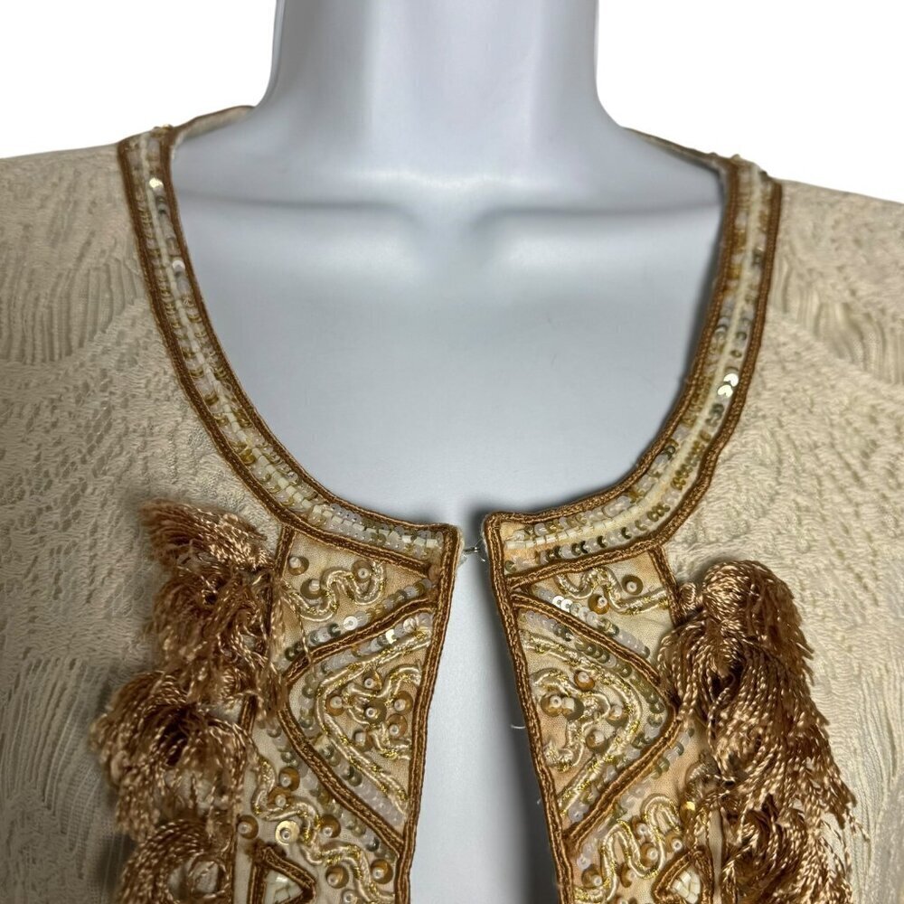 Calypso St. Barth Beaded Tasseled Lace Hook Eye Cardigan Size Small Cotton Blend - Picture 4 of 10